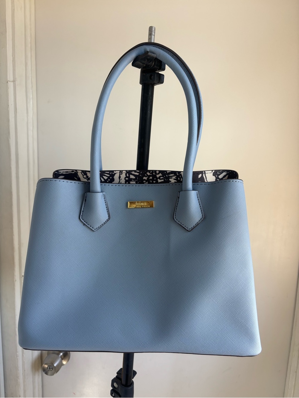 Trina Turk Light Blue Structured Tote with Top Handles